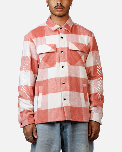 Criminal Damage Embroidered Flannel Shirt Pink