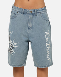 Von Dutch Skull Jean Shorts Mid Blue Denim