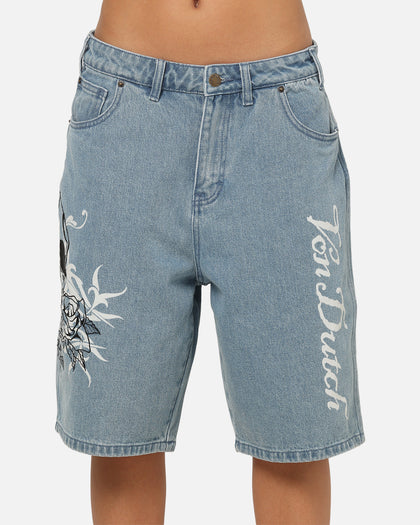 Von Dutch Skull Jean Shorts Mid Blue Denim