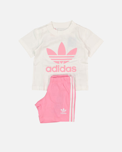 Adidas Infants' Trefoil Shorts Tee Set White/Bliss Pink