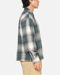 Carre Ombre Zip Up Long Sleeve Shirt Green Plaid
