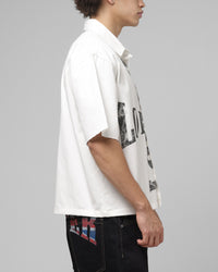 Loiter Rider Distressed Button Up Shirt Off White
