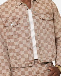 XXIII Checker Board Trucker Jacket Tan