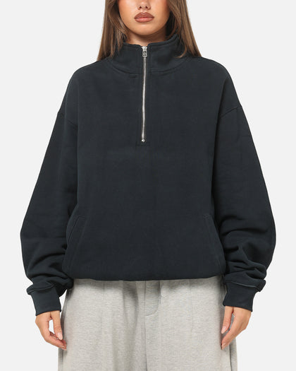 American Thrift Leisure Quarter Zip Mock Neck Sweater Washed Black