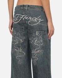 Ed Hardy Dragon Ultra Wide Jeans Mid Blue