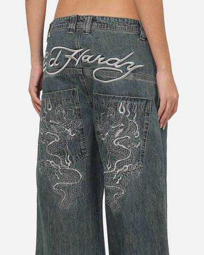 Ed Hardy Dragon Ultra Wide Jeans Mid Blue