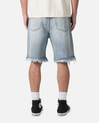 MNML Distressed Spider Denim Shorts Light Blue