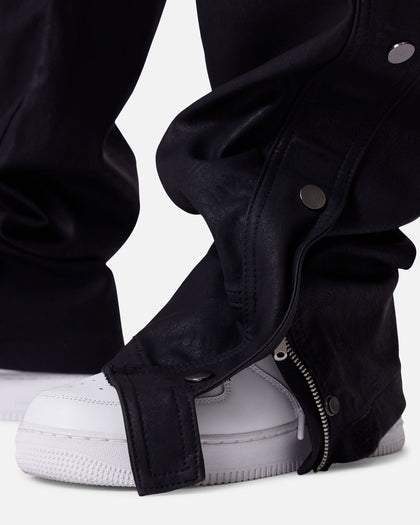 MNML Straight Leather Snap Zipper Cargo Pants Black