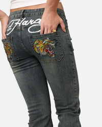 Ed Hardy Women's Tiger Bootcut Jeans Dirty Blue