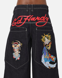 Ed Hardy Ultra Wide Leg Denim Jeans Indigo