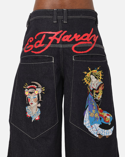 Ed Hardy Ultra Wide Leg Denim Jeans Indigo