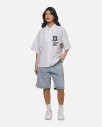 Worship Restraint Box Crop Shirt White Pinstripe