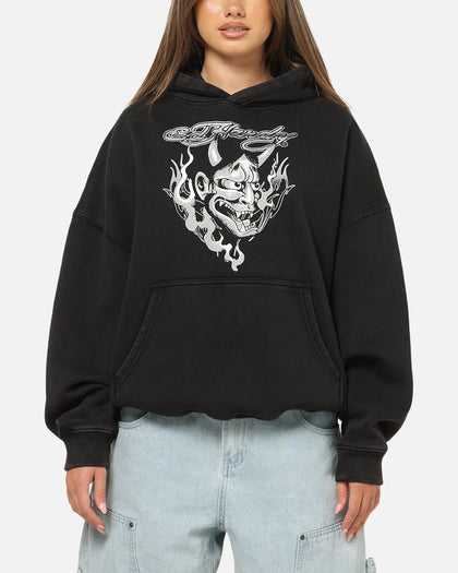 Ed Hardy Double Horns Hoodie Black Acidwash