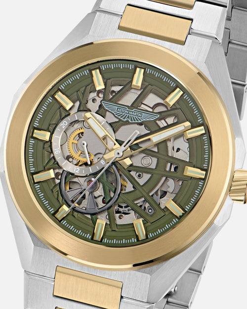 Aston Martin TKS Case Bertelli Green Dial Two-Tone Bracelet Watch Silver/Gold/Green