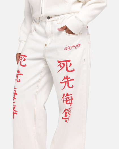 Ed Hardy Death Before Dishonour Jeans Off White