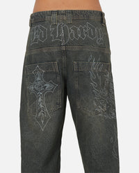 Ed Hardy Ghost Tattoo Ultra Wide Jeans Dirty Denim