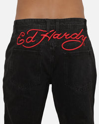 Ed Hardy Faded Bootcut Jeans Washed Black