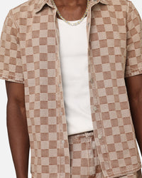 XXIII Checker Board Button Up Shirt Tan