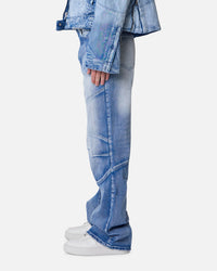 MNML Panelled Moto Denim Jeans Washed Blue