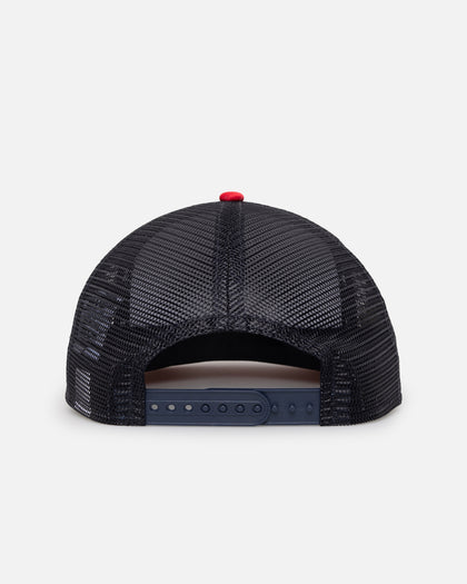 New Era Atlanta Braves 'Puff Print' Pre-Curved Golfer Trucker Snapback Navy/Scarlet
