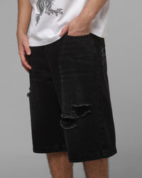 Loiter Distressed Jorts Black