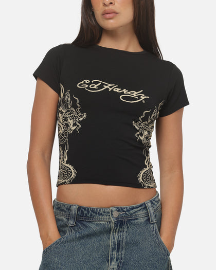 Ed Hardy Women's Side Tattoo Baby T-Shirt Black
