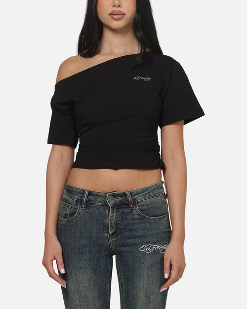 Ed Hardy Women's Off Shoulder T-Shirt Black