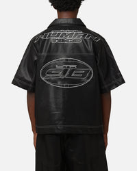 Loiter Motor PU Leather Button Up Shirt Black