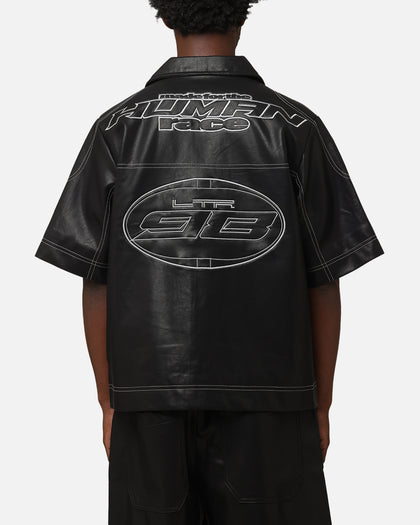 Loiter Motor PU Leather Button Up Shirt Black