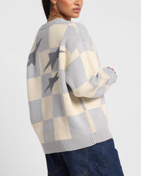 Loiter Checker Knit Sweater Grey/Off White