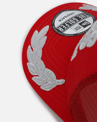 New Era Las Vegas Raiders 'Podium Pack' Pre-Curved Golfer Trucker Snapback Scarlett/Metallic