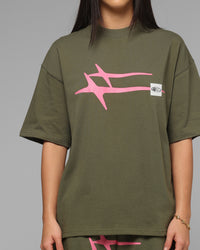 Loiter Hybrid Premium T-Shirt Olive/Pink