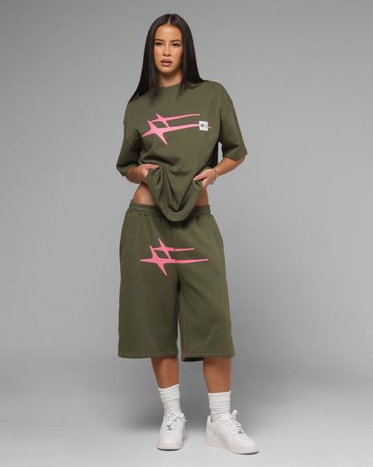 Loiter Hybrid Premium T-Shirt Olive/Pink