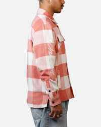 Criminal Damage Embroidered Flannel Shirt Pink