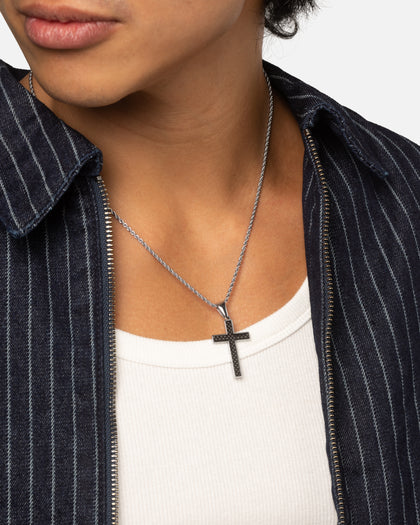Saint Morta Carbon Cross Pendant Chain White Gold