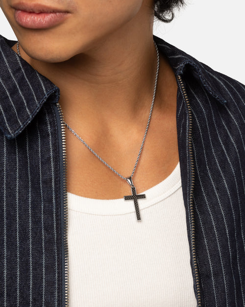 Saint Morta Carbon Cross Pendant Chain White Gold