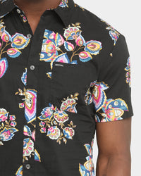 Brixton Charter Print Short Sleeve Woven Shirt Black/Purple