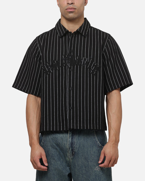 Ed Hardy Eagle Button Up Shirt Black Pinstripe