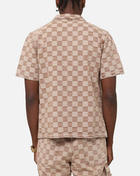 XXIII Checker Board Button Up Shirt Tan