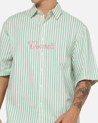 Vouseti Off Court Button Up Shirt Money Green White Stripe