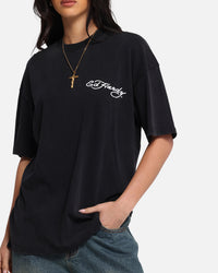 Ed Hardy Catcher T-Shirt Black Acidwash