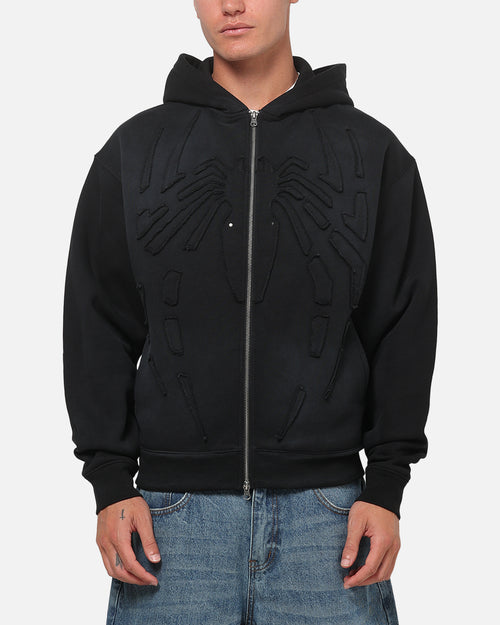 73Studio Marvel Spider-Man Battle Torn Zip Hoodie Washed Black
