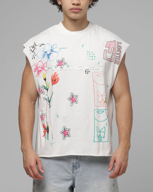 Loiter Hand Drawn Muscle T-Shirt Off White
