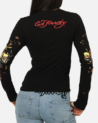 Ed Hardy Women's Divine Long Sleeve T-Shirt Black