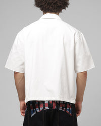 Loiter Rider Distressed Button Up Shirt Off White