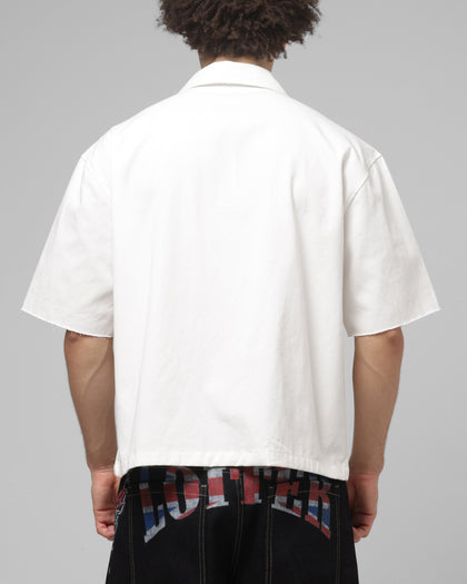 Loiter Rider Distressed Button Up Shirt Off White