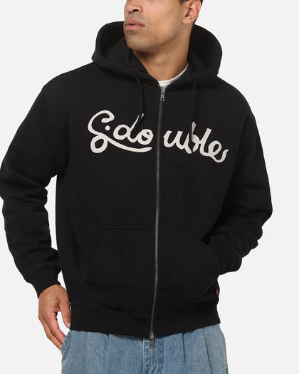 S Double Cursive Zip Hoodie Black