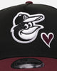 New Era Baltimore Orioles 'Burgundy Hearts' 9FORTY A-Frame Snapback Black/Maroon