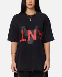 The Anti Order Echo Spray Drop Shoulder T-Shirt Black Acidwash