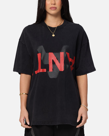 The Anti Order Echo Spray Drop Shoulder T-Shirt Black Acidwash
